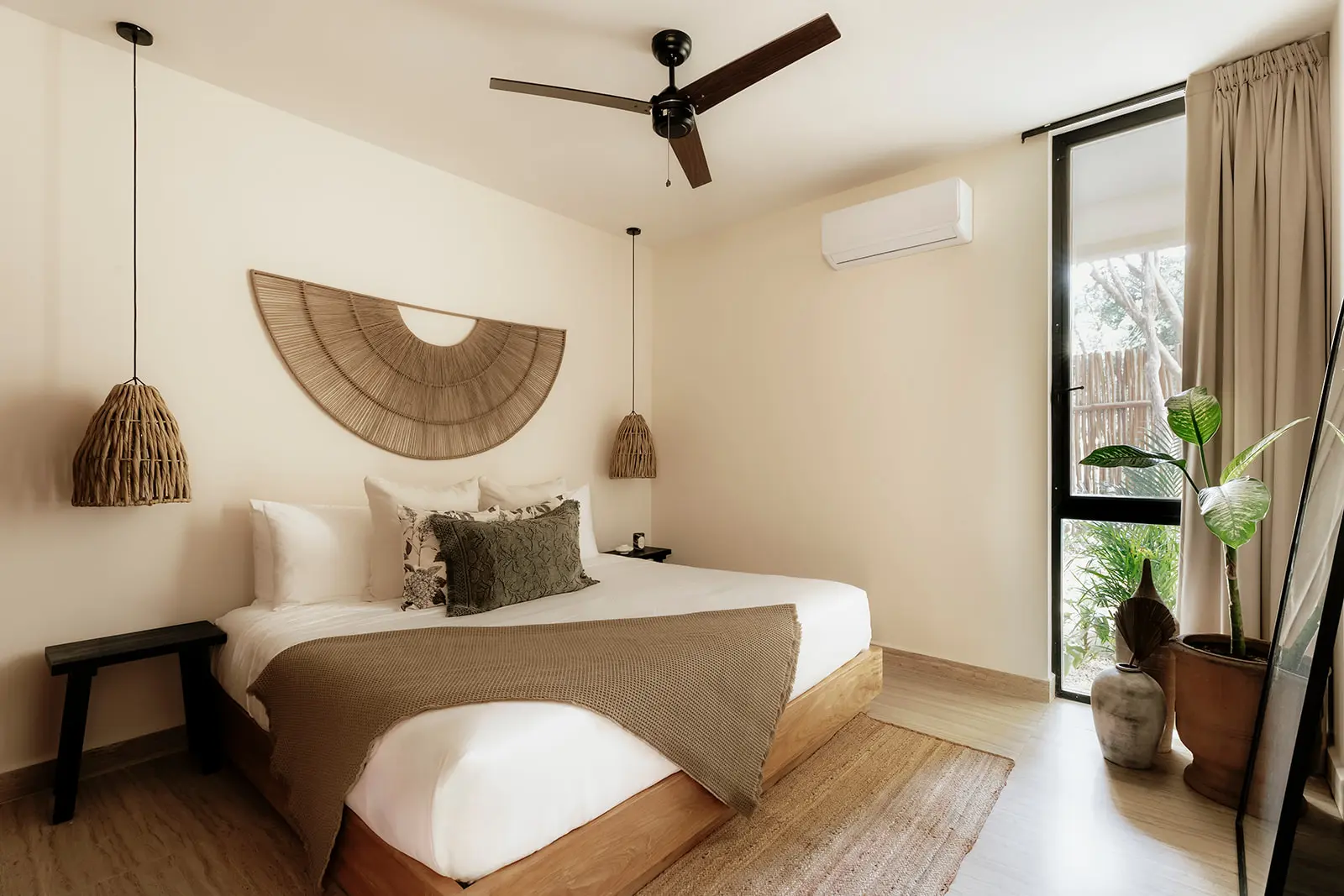 Modern bathroom with rain shower in luxury Tulum rental